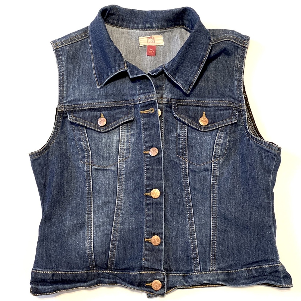 lei Blue Denim Jean Vest Size M junior